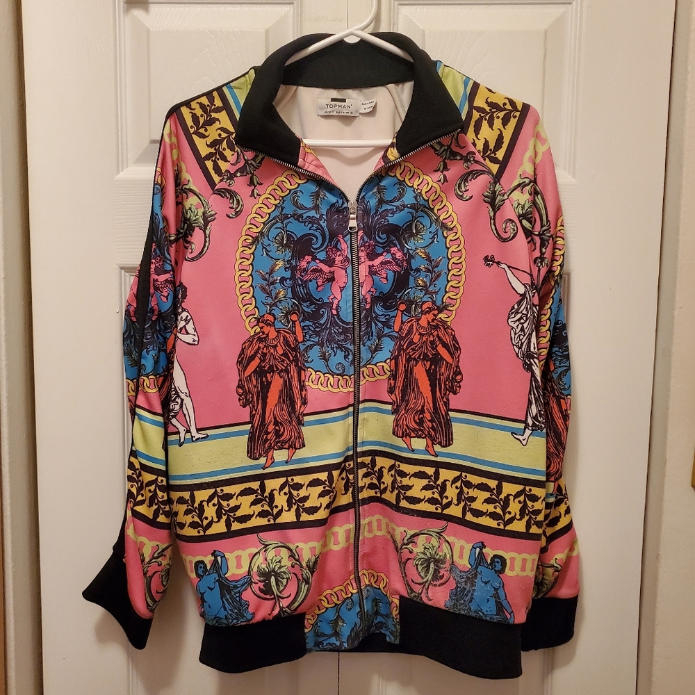 Topman Colorful Graphic Zip-Up Sweater